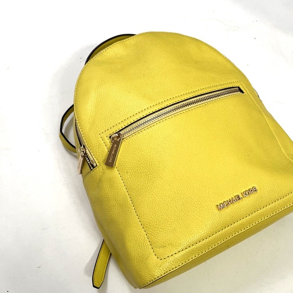 NWOT Original MICHAEL KORS Pebbled Leather Logo Backpack Bag Yellow - Picture 1 of 10